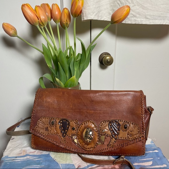 VTG Elephants 1970’s Gem Crossbody Leather Bag - Picture 3 of 12